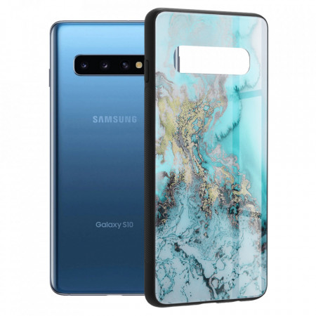 Husa Samsung Galaxy S10 cu sticla securizata, Techsuit Glaze - Blue Ocean