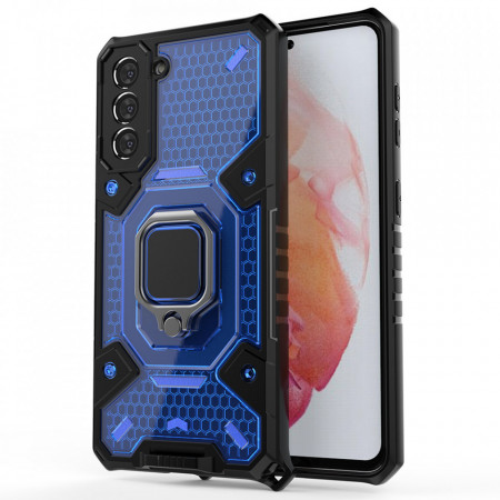 Husa Samsung Galaxy S21 FE cu inel, Techsuit Honeycomb - Albastru