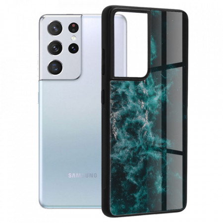 Husa Samsung Galaxy S21 Ultra cu sticla securizata, Techsuit Glaze - Blue Nebula