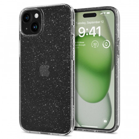 Huse pentru iPhone 15 Plus, Spigen Liquid Crystal Glitter - Crystal Quartz