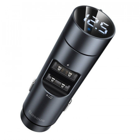 Incarcator auto si Modulator FM, 2x USB-A, 3.1A cu display LED, Baseus (CCNLZ-0G) - Gri Inchis