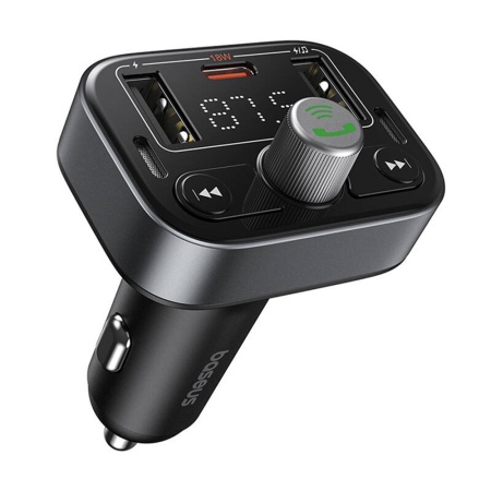 Modulator FM si Incarcatir Auto cu Bluetooth 5.3, USB, USB-C, Display, PD18W, Baseus S-09 Pro- Negru