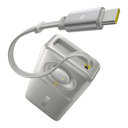 Baterie Externa Free2Pull Baseus, 10000mAh, cablu USB-C retractabil, 30W, Gri