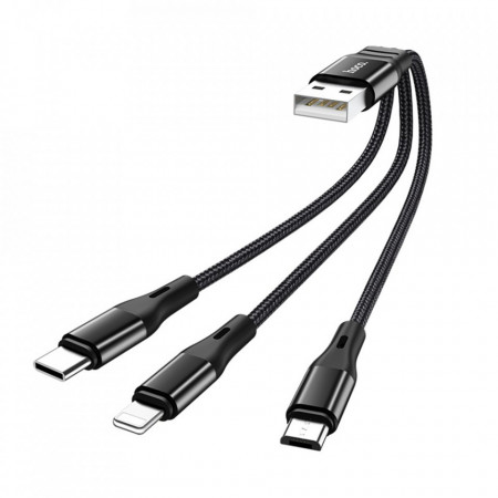 Cable incarcare (X47 Harbor), 3in1, USB-A la Type-C, Lightning si Micro-USB, 12W, 2.4A, 0.25m, HOCO - Negru