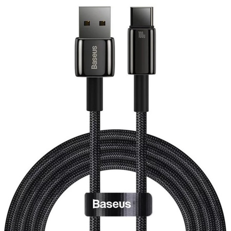 Cablue de Date USB la Type-C 100W, Super Fast Charging, 2m, 480Mbps, Baseus Tungsten Gold, Negru