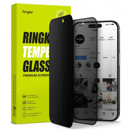 Folie iPhone 15 Pro din sticla securizata, Ringke Cover - Privacy