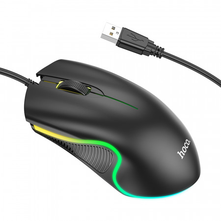Hoco - Wired Mouse (GM19) - USB, with RGB Lights and 3D Button, for Gaming 1.4m, 1000 DPI - Black