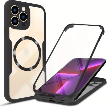 Husa + Folie pentru iPhone 13 Pro Max, SKYDDAR INNOVATION, [Pachet 360°] ColorVerse MagSafe, Negru, set cu sticker