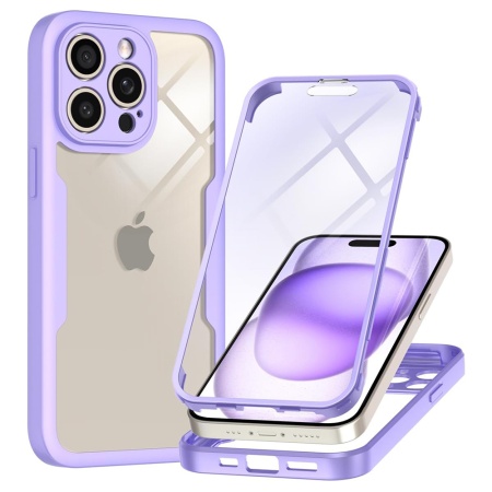 Husa + Folie pentru iPhone 14 Pro Max, SKYDDAR INNOVATION, [Pachet 360°] ColorVerse, Mov, set cu sticker