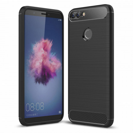 Husa Huawei P Smart din silicon, Slim, cu textura Fibra Carbon - Negru