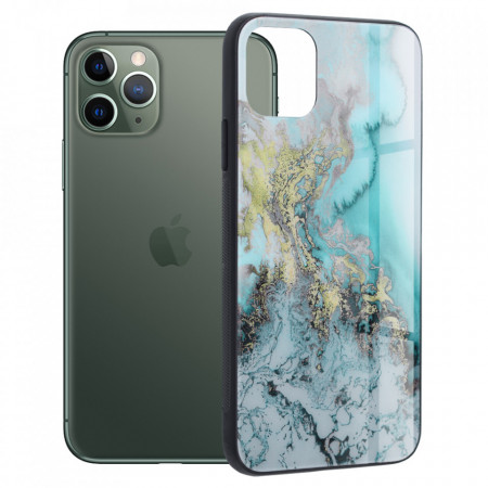 Husa iPhone 11 Pro cu sticla securizata, Techsuit Glaze - Blue Ocean