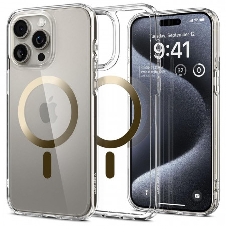Husa iPhone 15 Pro Max, Spigen Ultra Hybrid MagSafe - Auriu