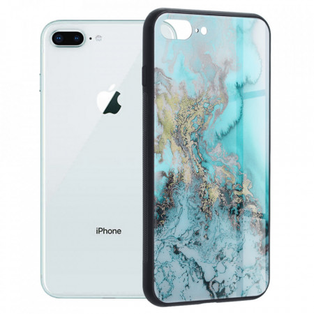 Husa iPhone 7 Plus cu sticla securizata, Techsuit Glaze - Blue Ocean