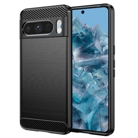 Husa pentru Google Pixel 8 Pro, SKYDDAR INNOVATION, Carbon Silicone, din Silicon Slim, cu textura Fibra Carbon, set cu sticker, Negru