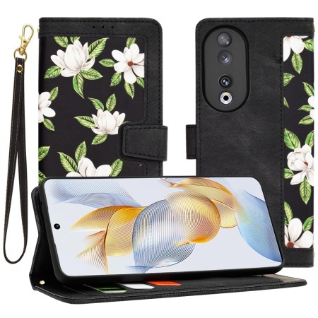 Husa pentru Honor 90, SKYDDAR INNOVATION, Flipcraft din Piele Ecologică, Stand Integrat, Buzunare pentru Carduri, set cu sticker, Negru