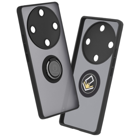 Husa pentru Honor Magic5 Lite, SKYDDAR INNOVATION, Glinth cu Inel Rotativ 360° Magnetic, Negru, set cu sticker