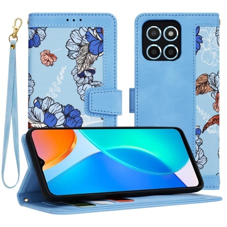 Husa pentru Honor X6 / X8 5G / 70 Lite, SKYDDAR INNOVATION, Flipcraft din Piele Ecologică, Stand Integrat, Buzunare pentru Carduri, set cu sticker, Bleu