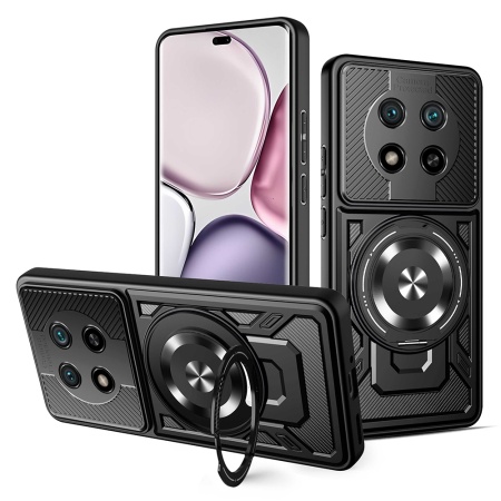 Husa pentru Honor X9c / Magic7 Lite, SKYDDAR INNOVATION, RuggedCam, Inel magnetic antisoc, set cu sticker, Negru