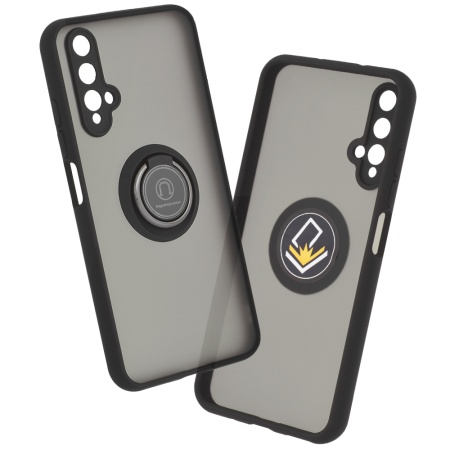 Husa pentru Huawei Nova 5T / Honor 20, SKYDDAR INNOVATION, Glinth cu Inel Rotativ 360° Magnetic, Negru, set cu sticker