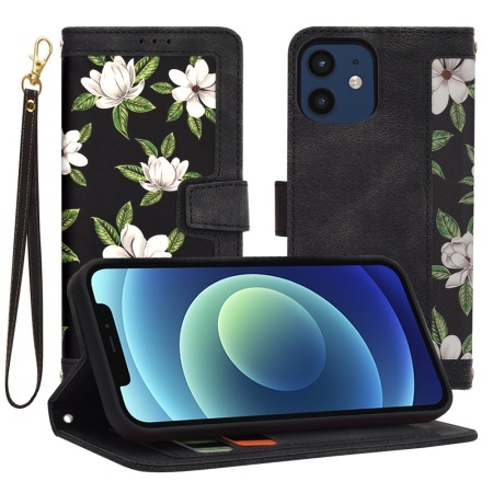 Husa pentru iPhone 12 / 12 Pro, SKYDDAR INNOVATION, Flipcraft din Piele Ecologică, Stand Integrat, Buzunare pentru Carduri, set cu sticker, Negru
