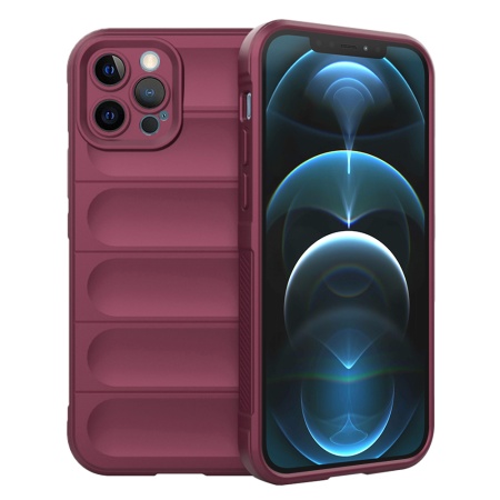 Husa pentru iPhone 12 Pro Max, SKYDDAR INNOVATION, Vogue, din Silicon Mat, Bordo, set cu sticker