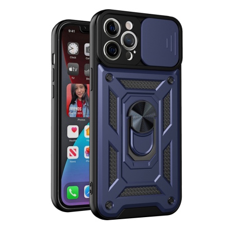 Husa pentru iPhone 12 Pro, SKYDDAR INNOVATION, CamShield, Albastru, set cu sticker