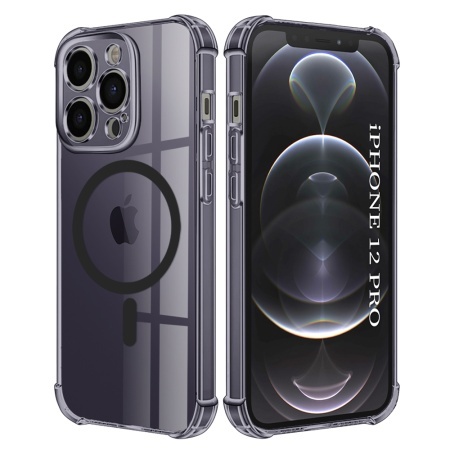 Husa pentru iPhone 12 Pro, SKYDDAR INNOVATION, Shockproof MagSafe din silicon, set cu sticker, Fumuriu