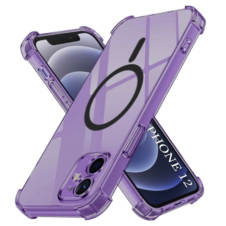 Husa pentru iPhone 12, SKYDDAR INNOVATION, Shockproof MagSafe din silicon, set cu sticker, Fumuriu
