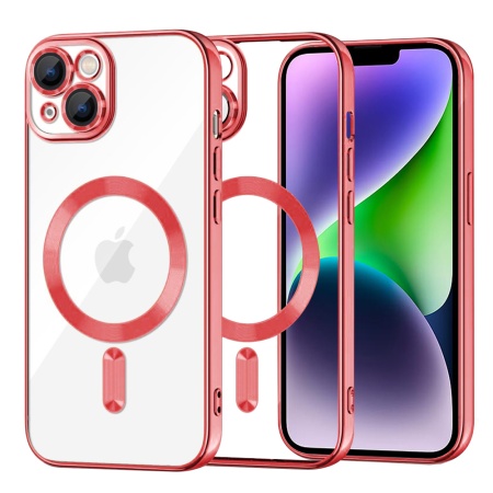 Husa pentru iPhone 14 Plus, SKYDDAR INNOVATION, Luxury Shield Magsafe, Protectie Antisoc, Rosu, set cu sticker