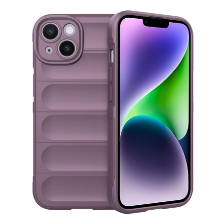 Husa pentru iPhone 14 Plus, SKYDDAR INNOVATION, Vogue, din Silicon Mat, Mov, set cu sticker