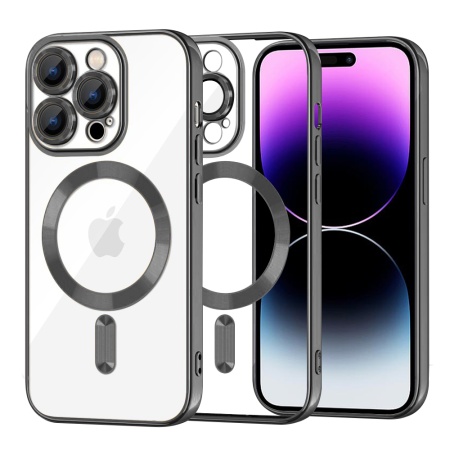 Husa pentru iPhone 14 Pro Max, SKYDDAR INNOVATION, Luxury Shield Magsafe, Protectie Antisoc, Negru, set cu sticker