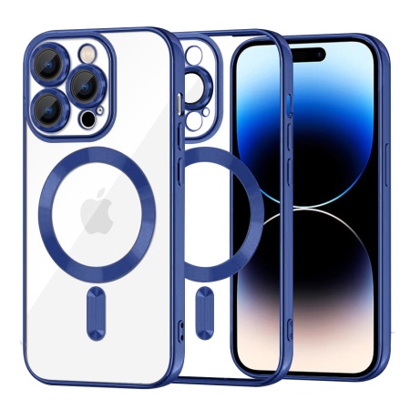 Husa pentru iPhone 14 Pro, SKYDDAR INNOVATION, Luxury Shield Magsafe, Protectie Antisoc, Albastru, set cu sticker