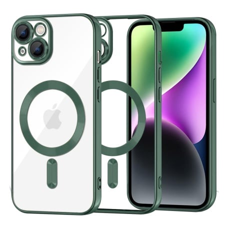 Husa pentru iPhone 14, SKYDDAR INNOVATION, Luxury Shield Magsafe, Protectie Antisoc, Verde inchis, set cu sticker