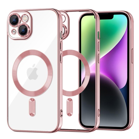 Husa pentru iPhone 14, SKYDDAR INNOVATION, Luxury Shield Magsafe, Protectie Antisoc, Roz, set cu sticker