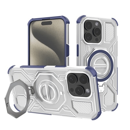 Husa pentru iPhone 15 Pro Max, Antisoc, SKYDDAR INOVATION, Carbon Shield PRO, Magsafe, set cu sticker, Albastru