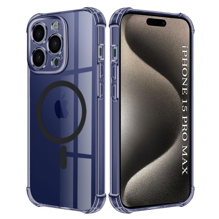 Husa pentru iPhone 15 Pro Max, SKYDDAR INNOVATION, Shockproof MagSafe din silicon, set cu sticker, Fumuriu