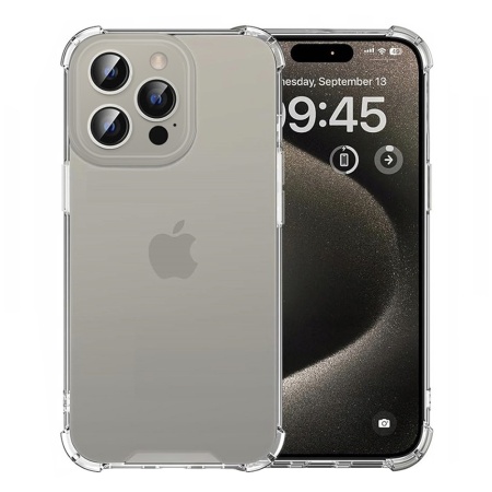 Husa pentru iPhone 15 Pro , SKYDDAR INNOVATION, Shockproof Clear din Silicon Slim, Transparenta, set cu sticker