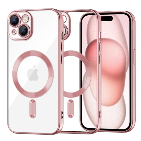 Husa pentru iPhone 15, SKYDDAR INNOVATION, Luxury Shield Magsafe, Protectie Antisoc, Roz, set cu sticker