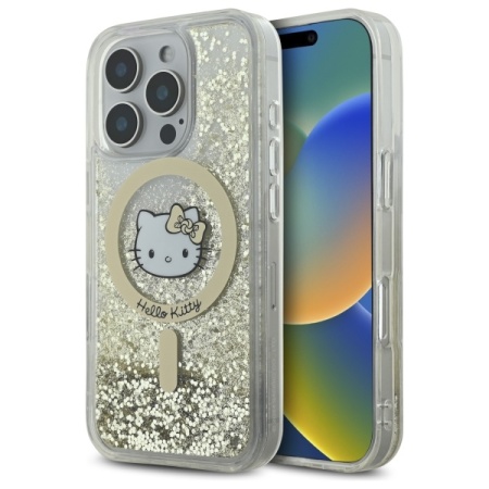 Husa pentru iPhone 16 Pro, Hardcase Liquid Glitter, Hello Kitty - Alb