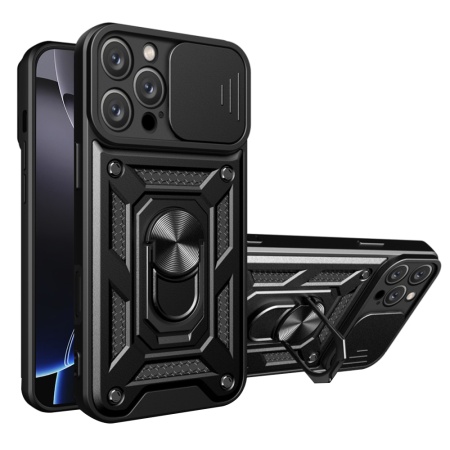 Husa pentru iPhone 16 Pro Max, SKYDDAR INNOVATION, CamShield, Negru, set cu sticker