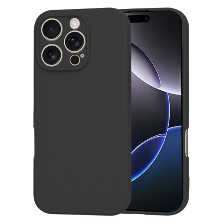 Husa pentru iPhone 16 Pro Max, SKYDDAR INNOVATION, din Silicon Catifelat, SoftElegance , Negru, set cu sticker