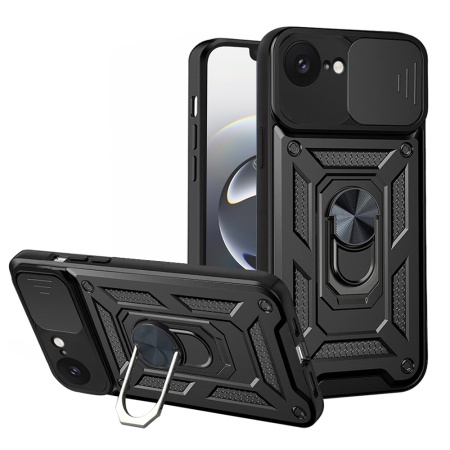 Husa pentru iPhone 16e, SKYDDAR INNOVATION, CamShield, Negru, set cu sticker
