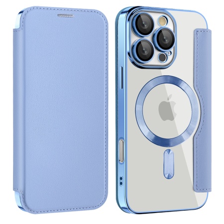 Husa pentru iPhone 17 tip carte, SKYDDAR INOVATION, SmartMag Book, Magsafe, RFiD, Suport Carduri, set cu sticker, Bleu