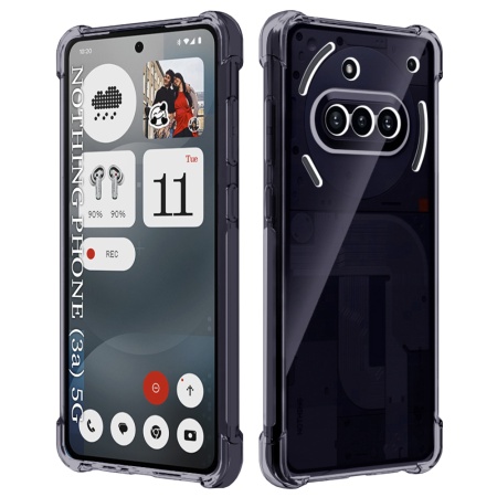 Husa pentru Nothing Phone (3a), SKYDDAR INNOVATION, Shockproof Clear Silicone, Silicon Slim, set cu sticker, Fumuriu