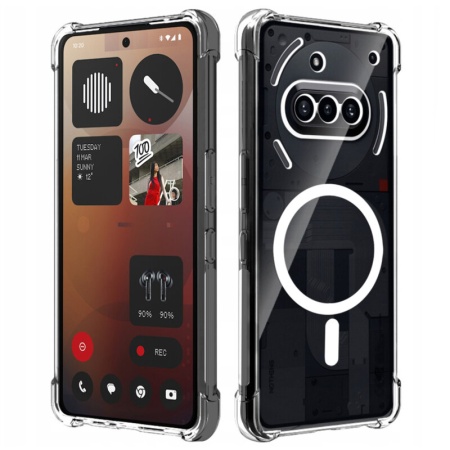 Husa pentru Nothing Phone (3a), SKYDDAR INNOVATION, Shockproof MagSafe, Transparenta, set cu sticker