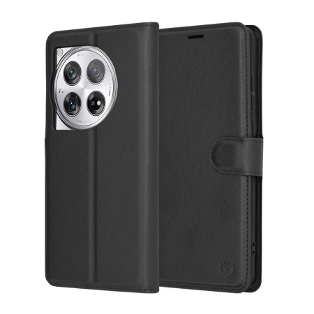 Husa pentru OnePlus 12, SKYDDAR INNOVATION, Leather Folio tip Carte, cu Portofel Interior, Finisaje Premium, set cu sticker, Negru