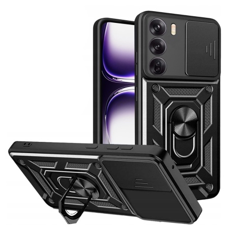 Husa pentru Oppo Reno12, SKYDDAR INNOVATION, CamShield, Inel magnetic, set cu sticker, Negru