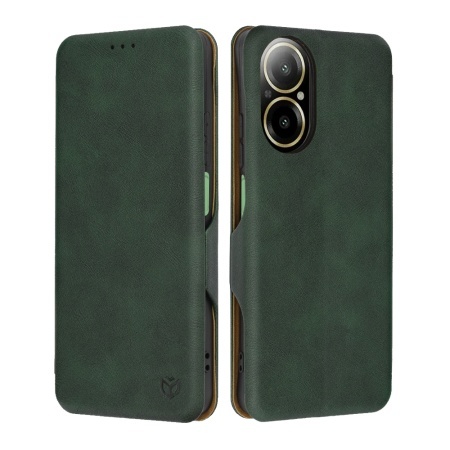 Husa pentru Realme C67 4G, SKYDDAR INNOVATION, Safe Wallet tip carte din Piele Ecologica, Suport Carduri, Inchidere Magnetica, set cu sticker, Verde