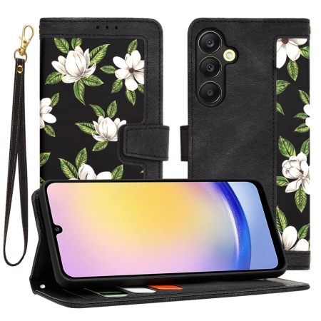 Husa pentru Samsung Galaxy A25 5G, SKYDDAR INNOVATION, Flipcraft din Piele Ecologică, Stand Integrat, Buzunare pentru Carduri, set cu sticker, Negru