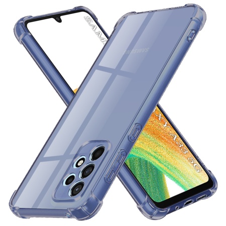 Husa pentru Samsung Galaxy A33 5G, SKYDDAR INNOVATION, Shockproof Clear Silicone, Silicon Slim, set cu sticker, Fumuriu